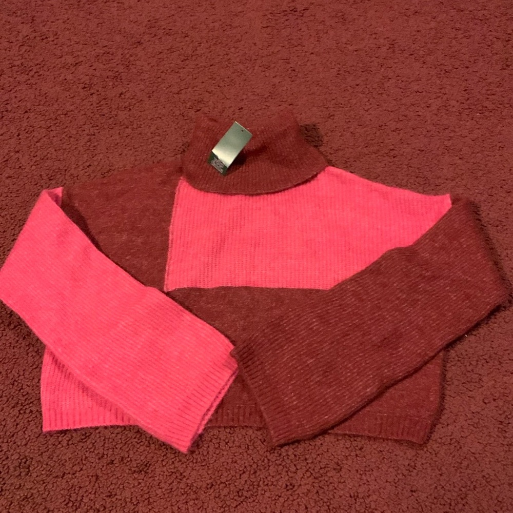 Valentines Checkered Cropped Turtleneck Sweater NWT